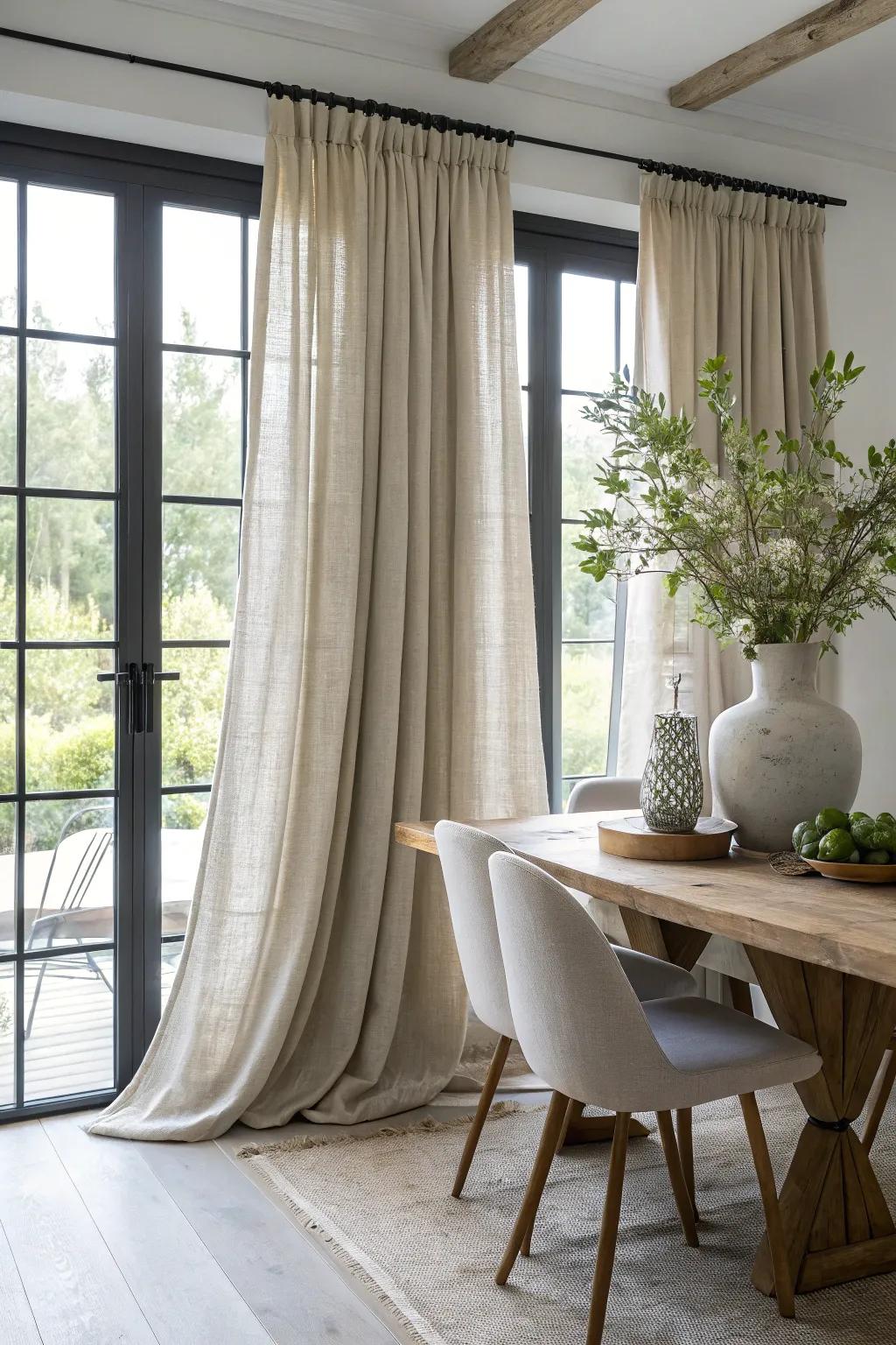 Transform your dining room with the elegant simplicity of drop cloth curtains.