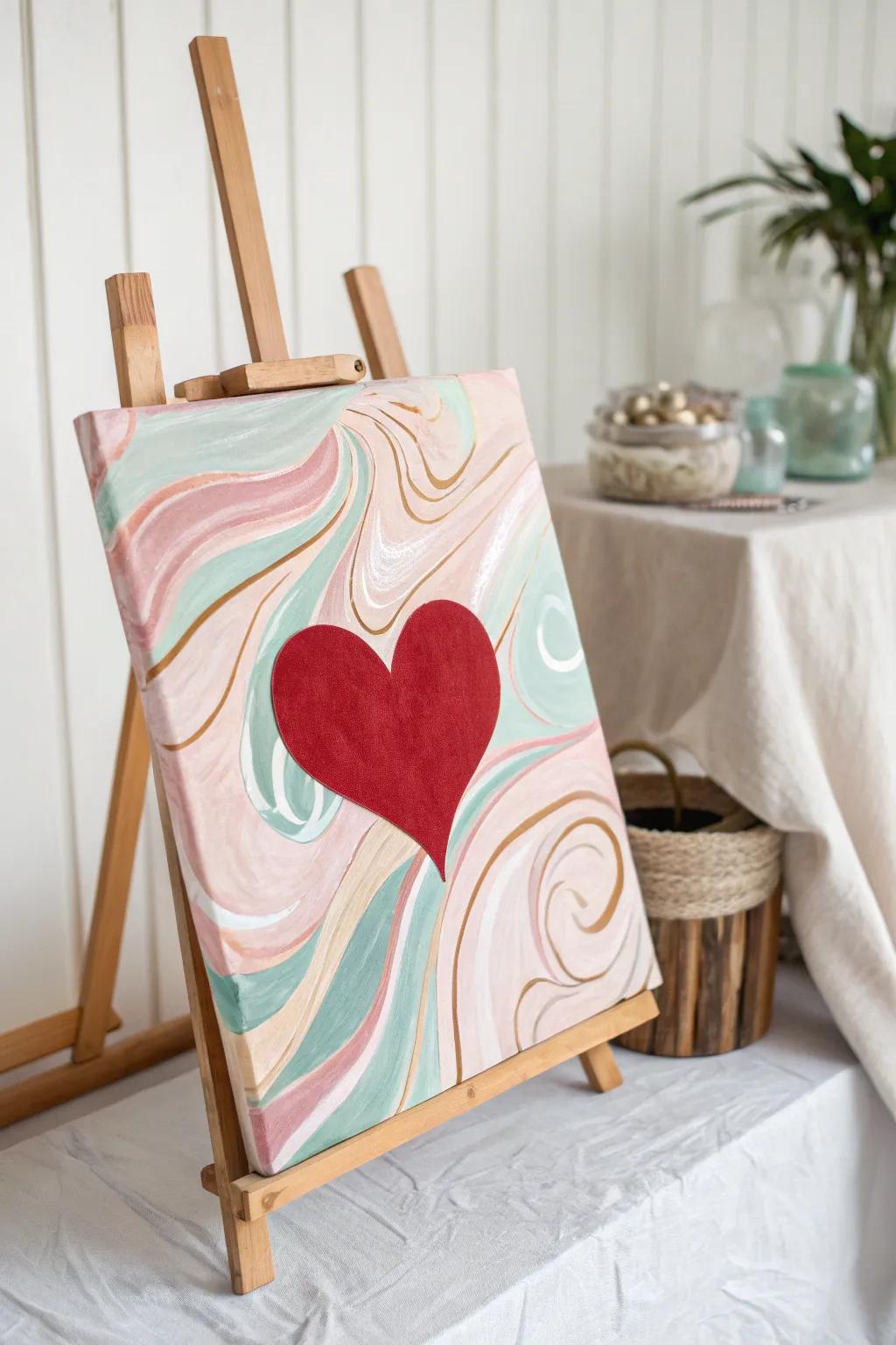 Embrace the art of simplicity with a bold heart on an abstract canvas, perfect for a chic, minimalist space.