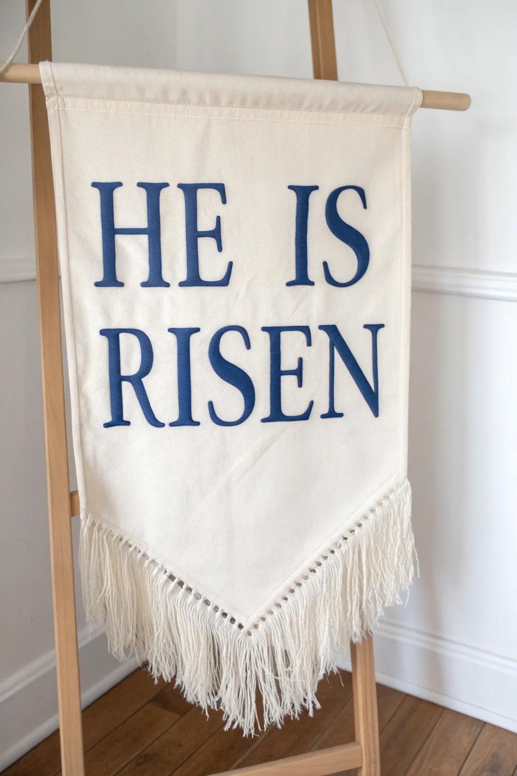 Celebrate the spirit of Easter with a handcrafted 'He is Risen' banner that combines minimalist elegance with a boho flair. #EasterCrafts #MinimalistDecor