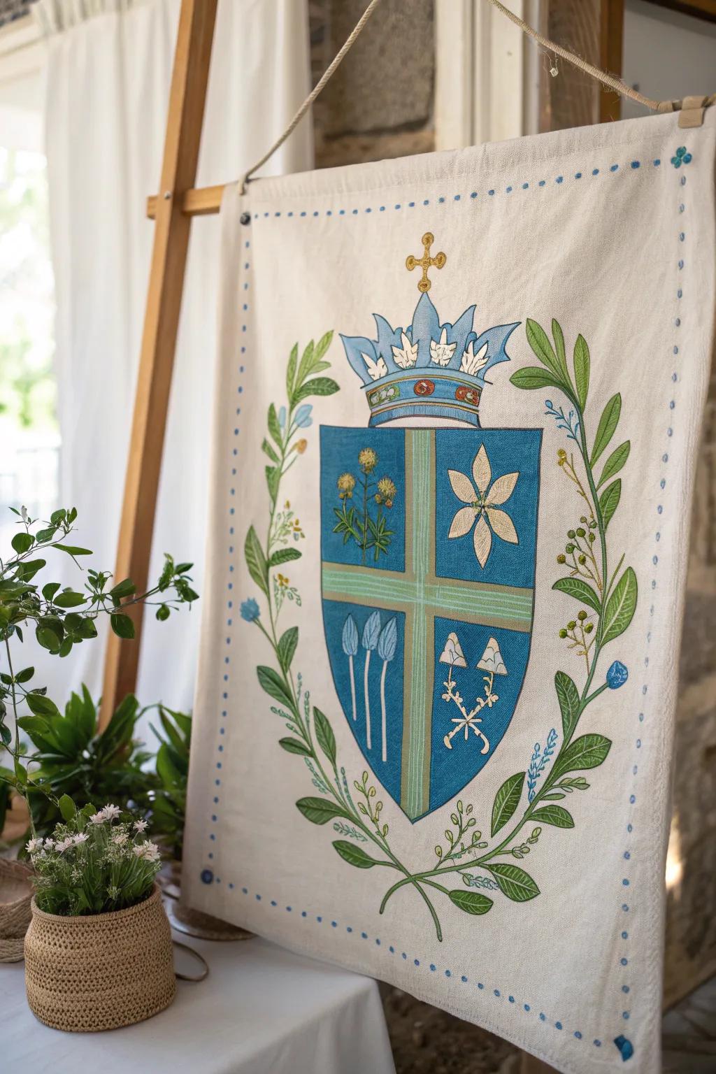 Discover the harmony of bold colors and minimalist design in your family crest.