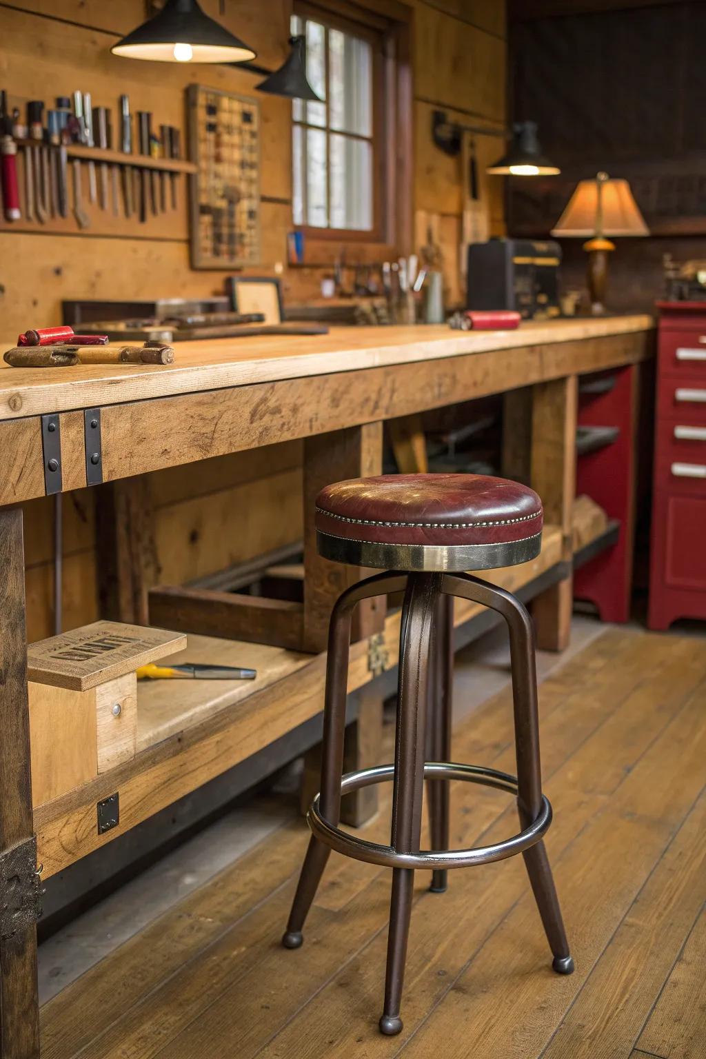 Transform your workbench with integrated seating for comfort and style during long project days.