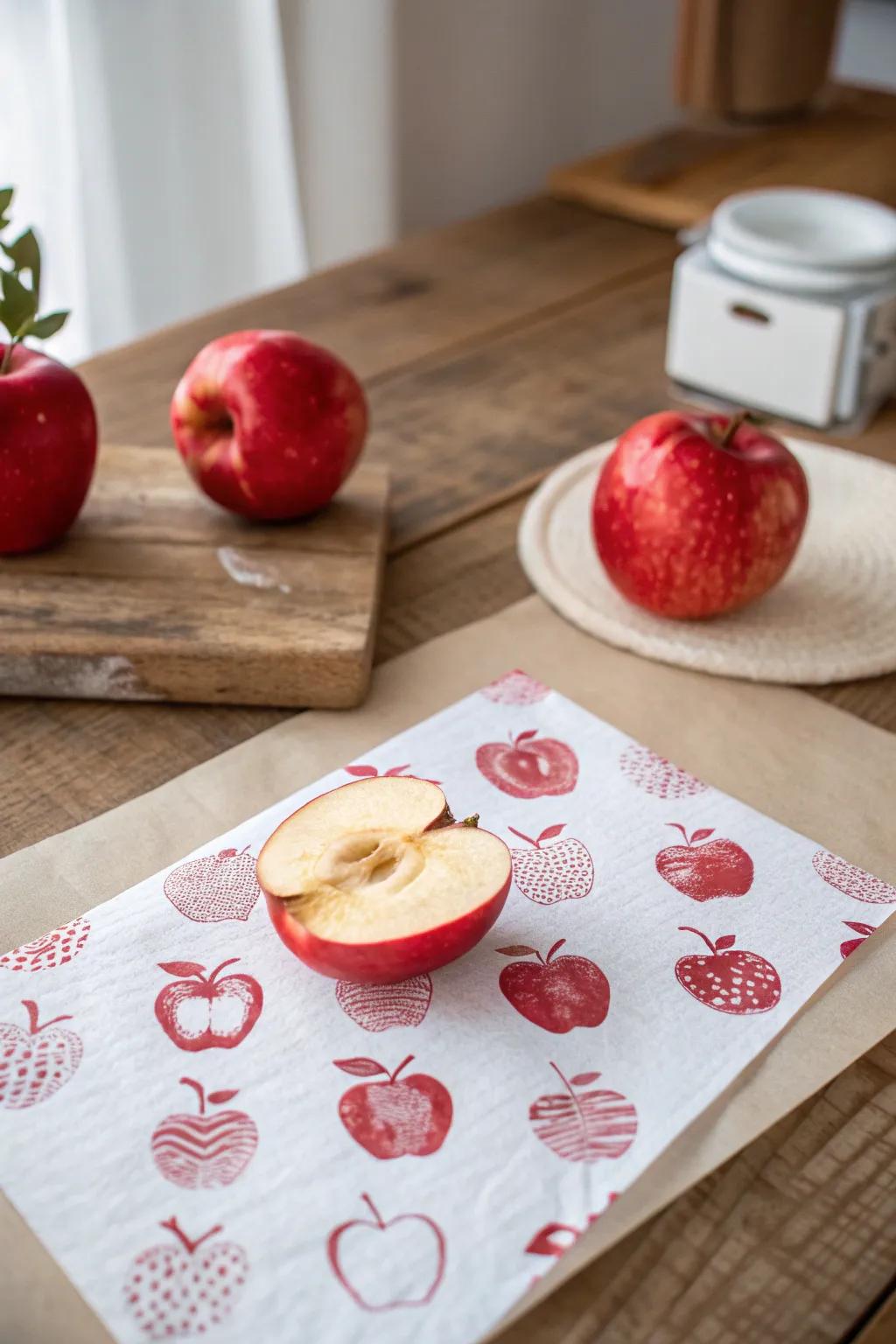 Capture the beauty of creativity with this simple and natural apple stamping art project, perfect for marking the first day of preschool!