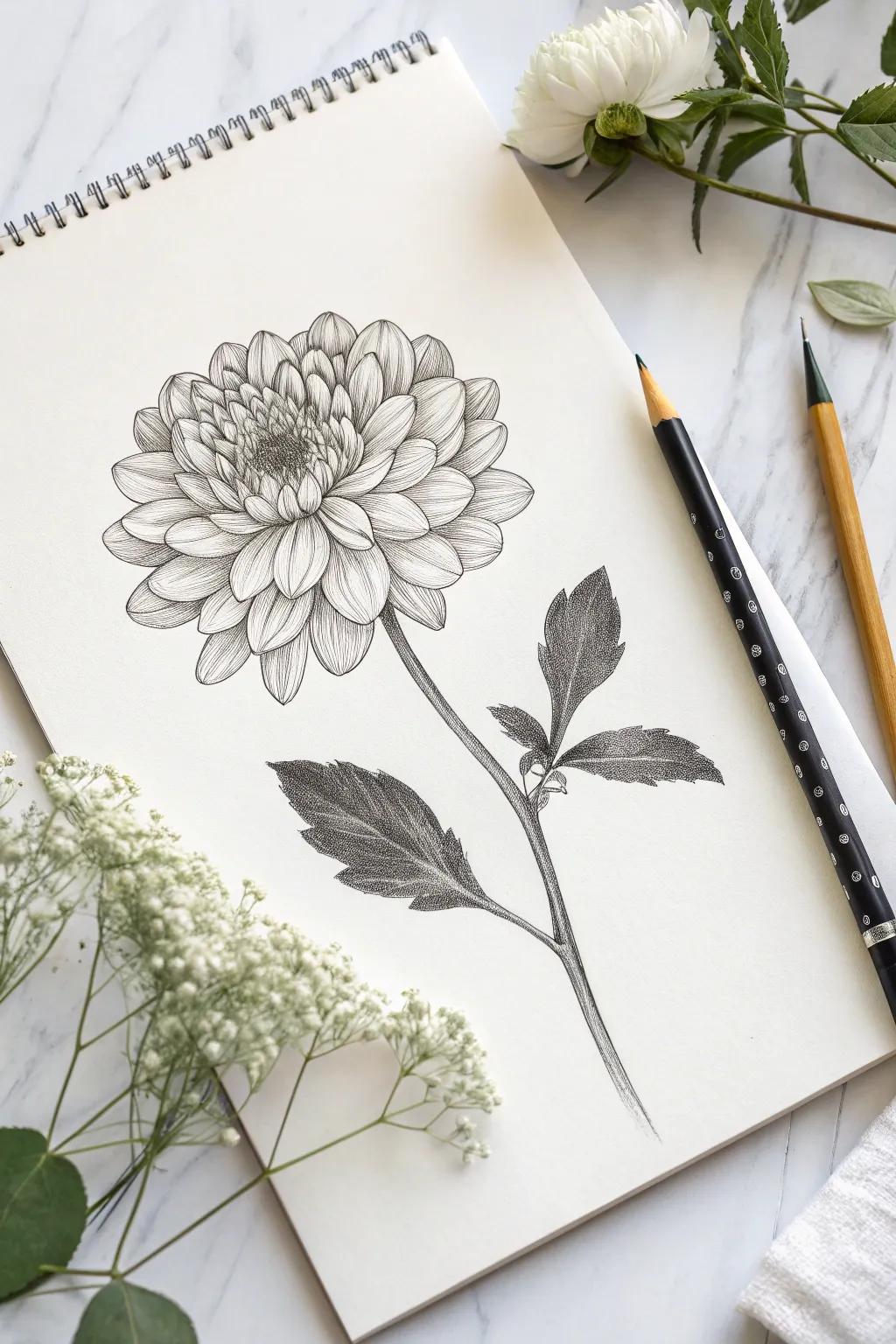 Discover the elegance of simplicity with this shaded flower sketch, where light and shadow dance to create captivating depth.