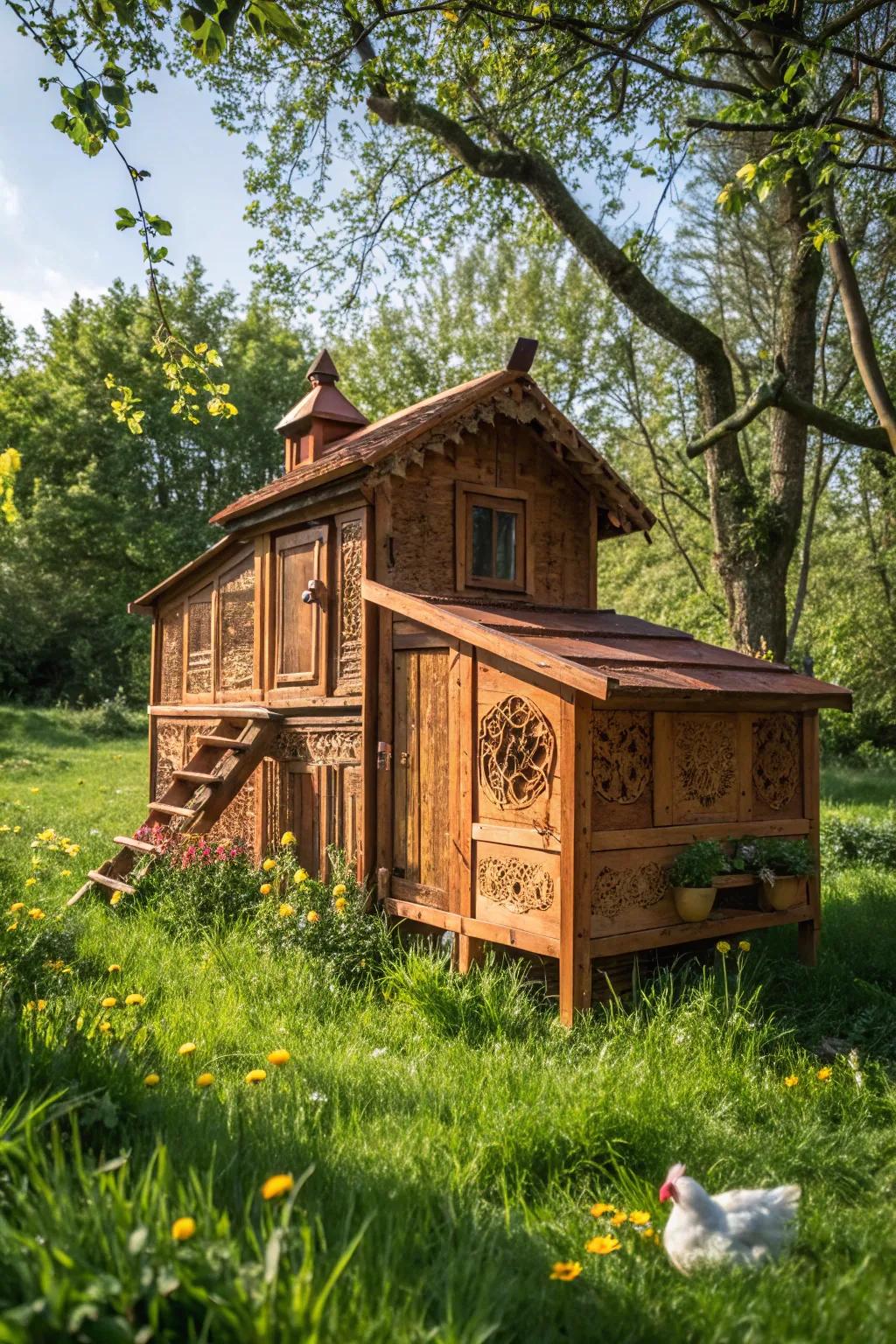 Crafted for Comfort: A stunning, handcrafted chicken coop nestled in nature's embrace.