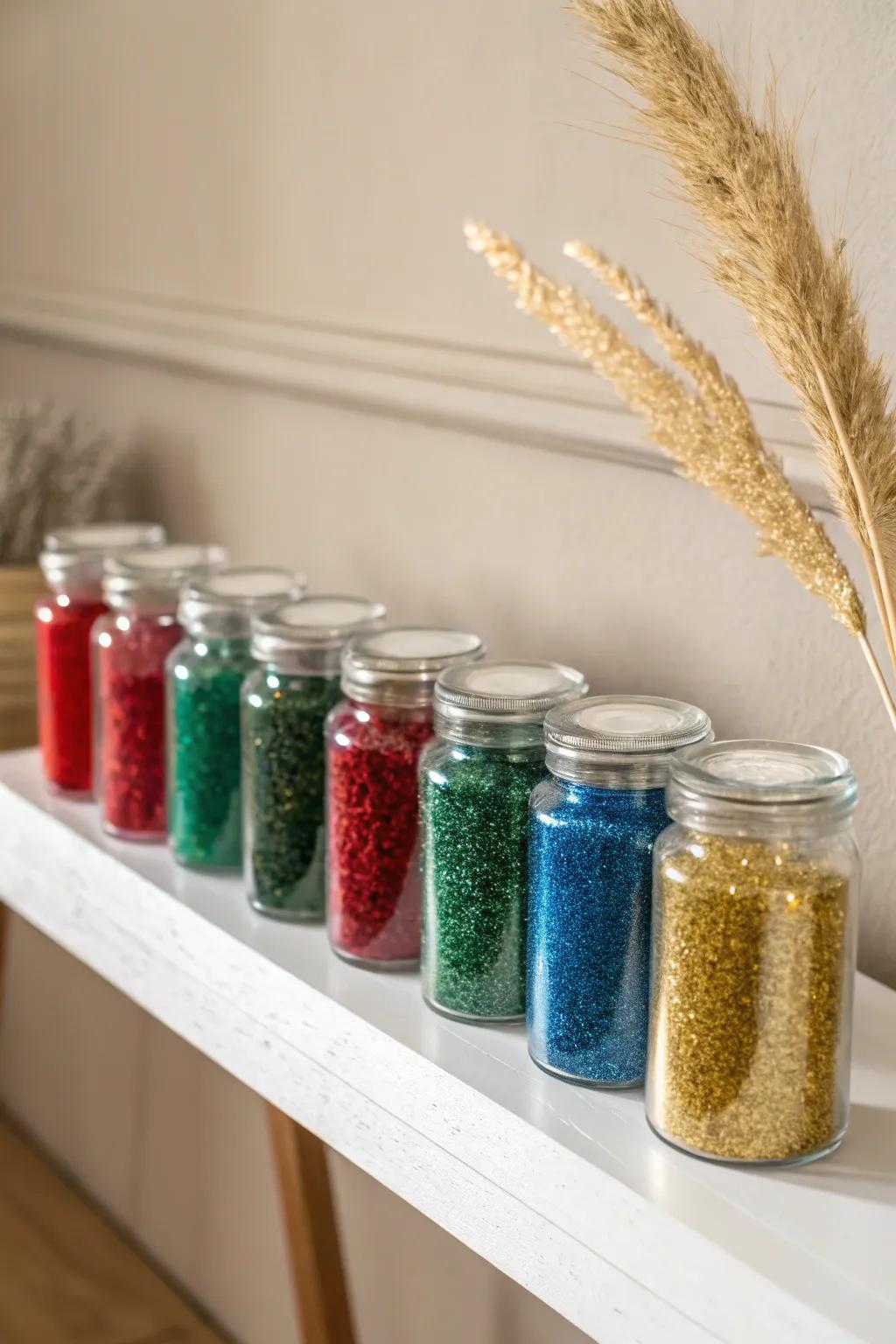 Transform your desk into a radiant rainbow with color-coded glitter jars that combine minimalist elegance with boho flair.