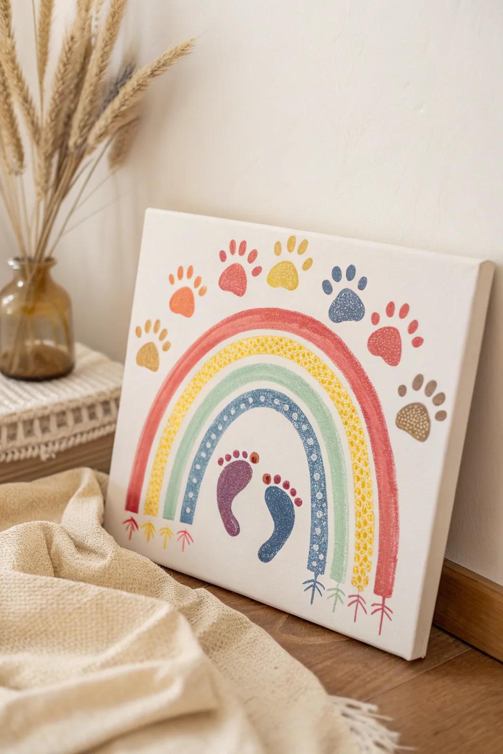 Cherish the promise of growth with this charming rainbow footprint keepsake.