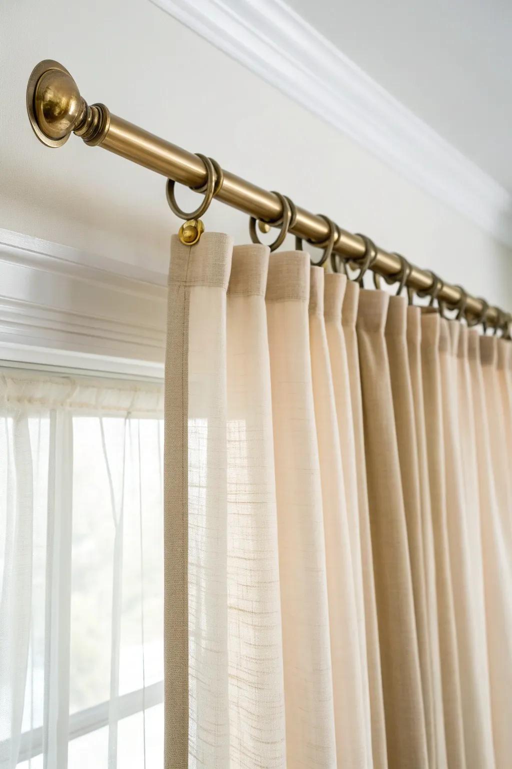 Illuminate your space with the elegance of a polished brass half curtain rod, perfect for a light and airy feel.