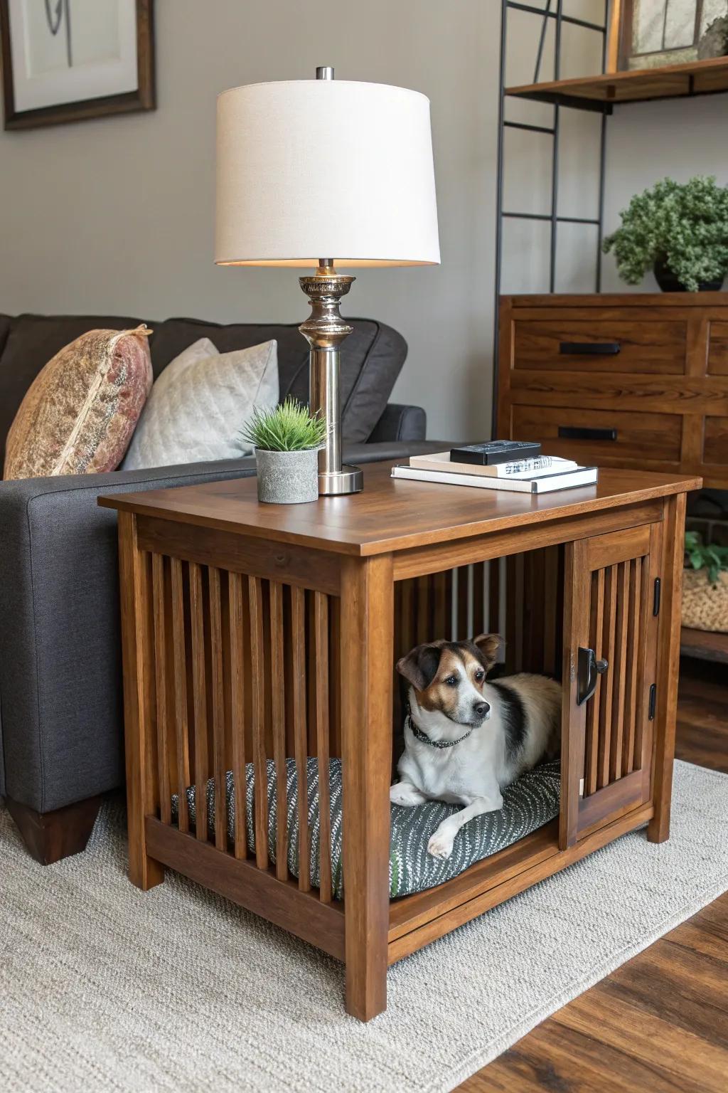 Where elegance meets functionality: A chic side table that doubles as a cozy haven for your furry friend.