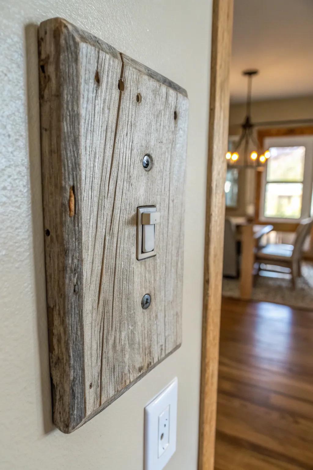 Transform your space with rustic elegance using distressed wood switch covers. Perfect for a farmhouse charm!