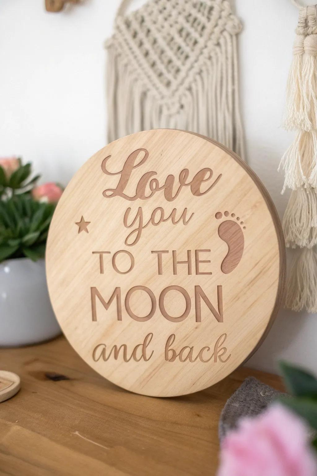 Capture the essence of love with a personalized message plaque, perfect for a touch of warmth and sentiment in your nursery decor.