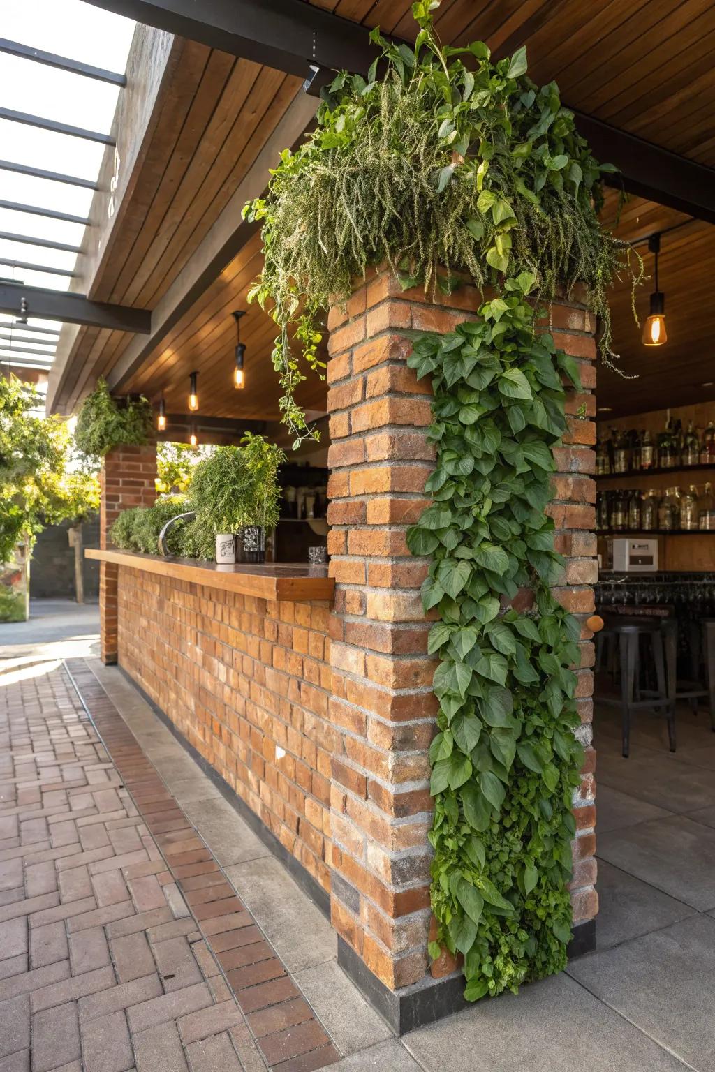 Elevate your outdoor space with a bold fusion of brick and greenery.