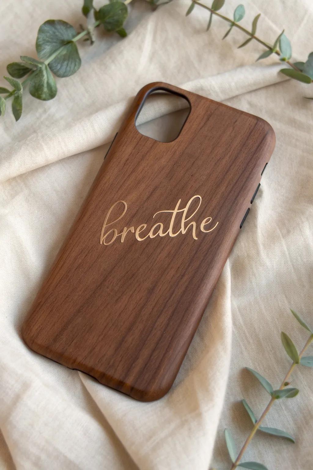 Embrace simplicity with a minimalist phone case that whispers 'breathe.' A touch of nature and elegance for your daily calm.