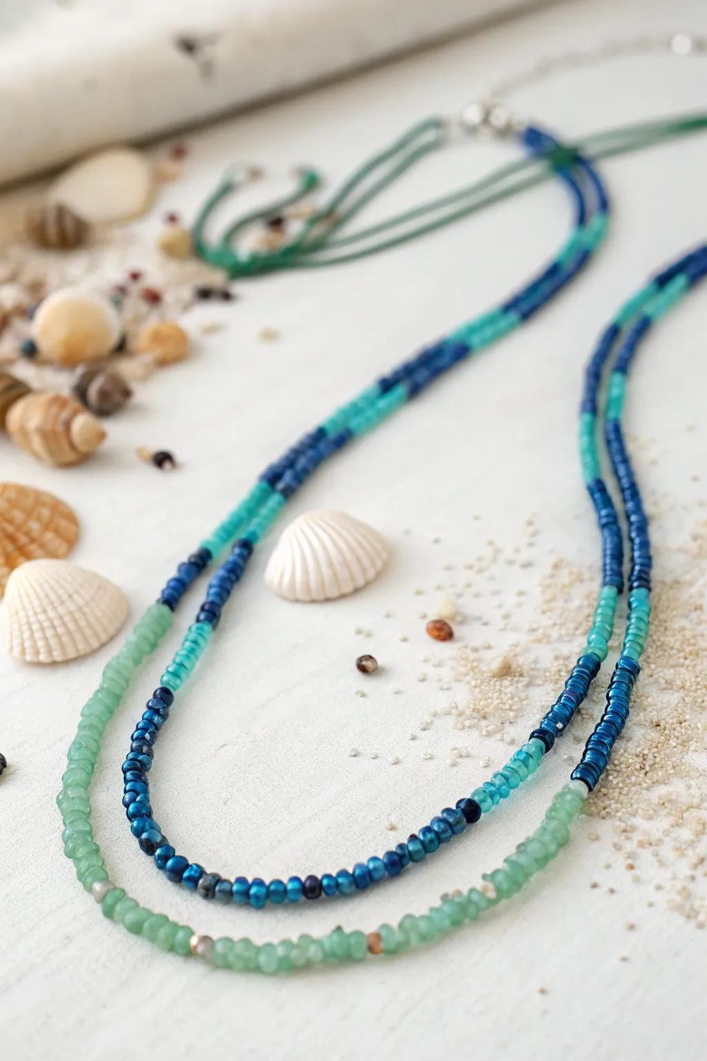 Ride the waves of style with this ocean-inspired seed bead necklace. 🌊✨ Perfect for a touch of summer elegance. #HandcraftedBeauty #OceanInspired