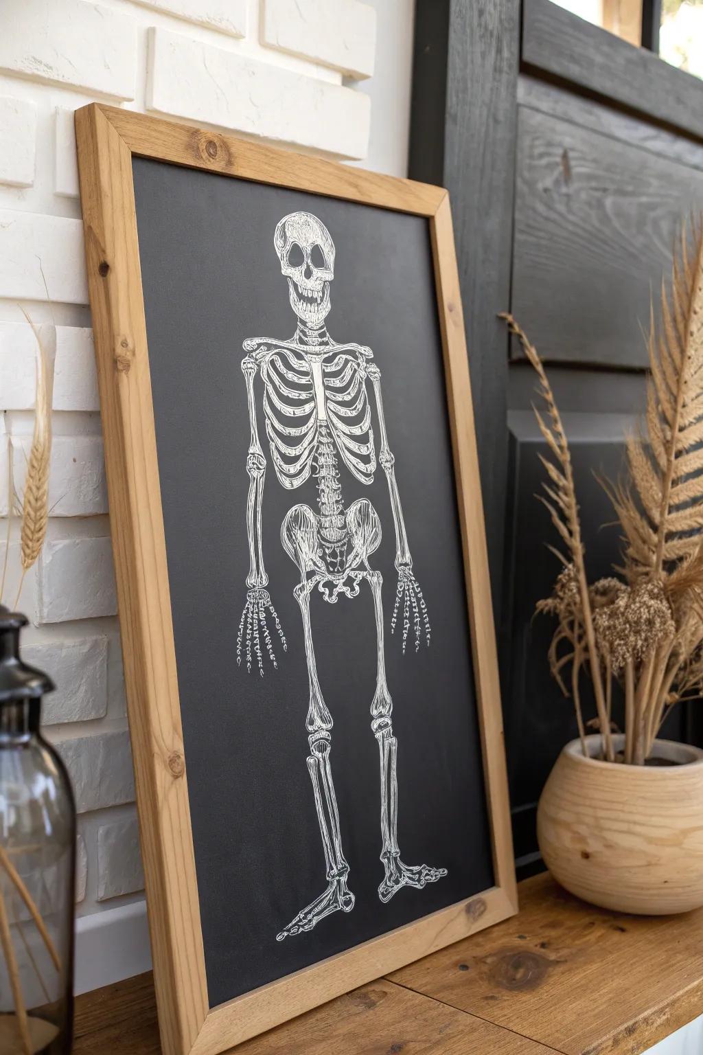 Elevate your decor with this exquisite Chalkboard Skeleton Art, where simplicity meets bold elegance.