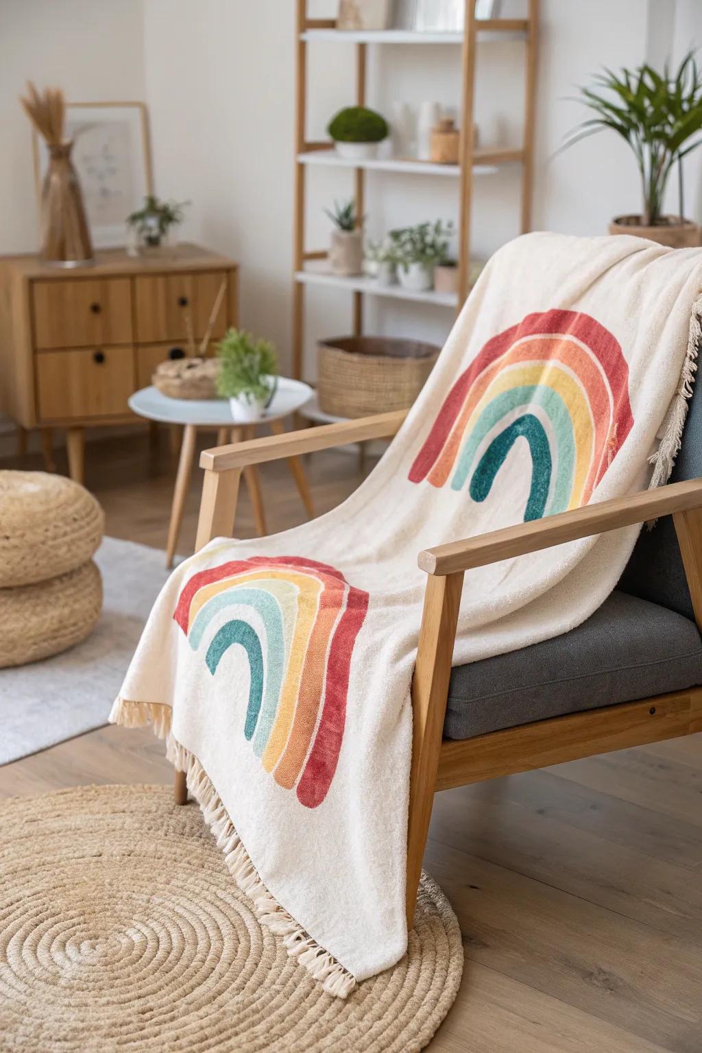 Add a splash of color and artistry to your home with a custom watercolor rainbow blanket, where craftsmanship meets minimalist elegance.