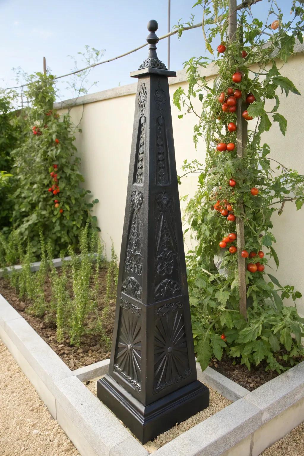 Elevate your garden with a stunning metal obelisk that supports and beautifies simultaneously.
