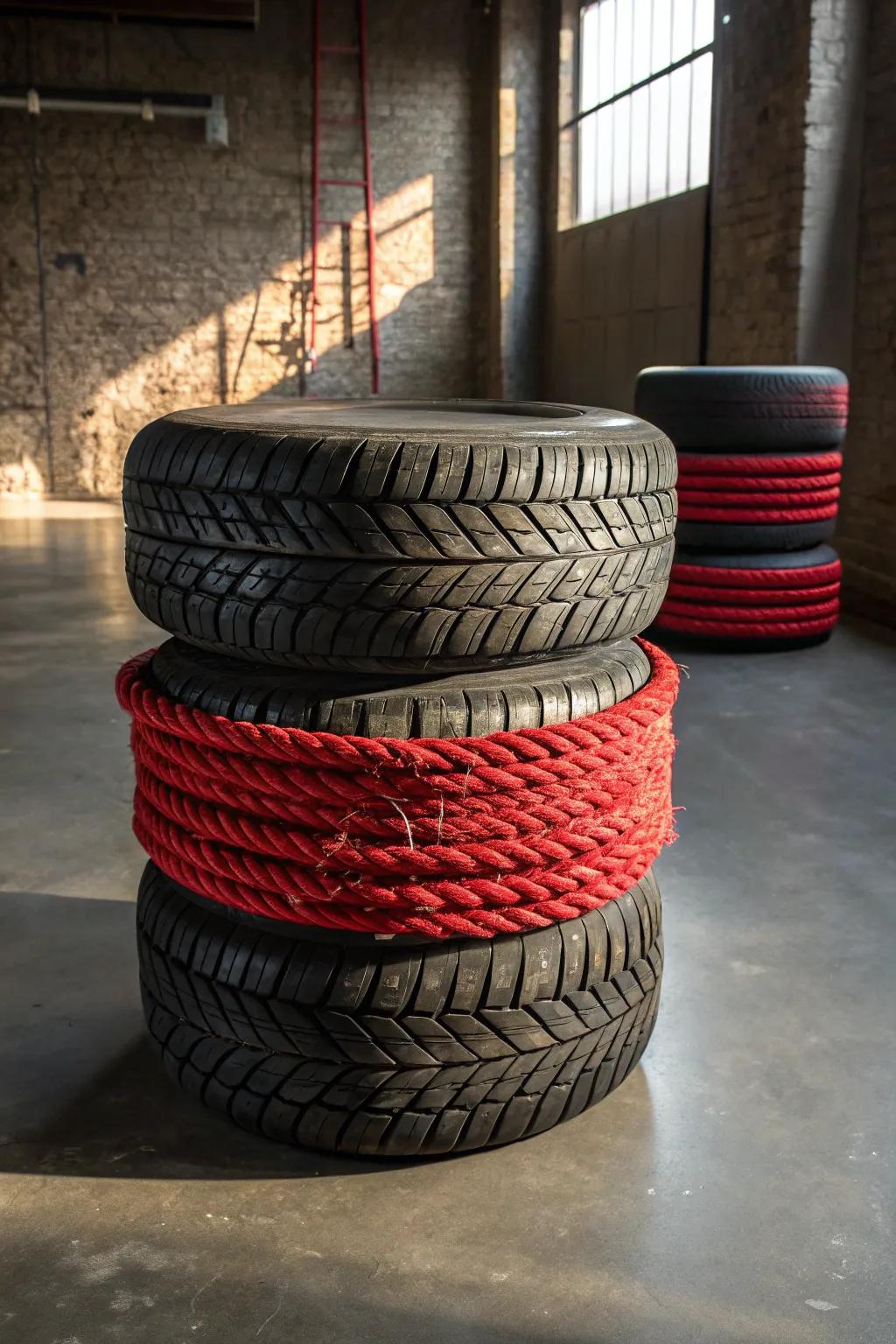 Elevate your space with a touch of rugged elegance: the Stacked Tire Stool.