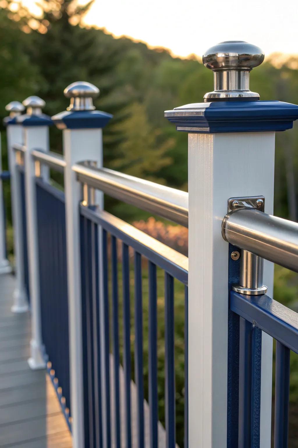 Elevate your deck with the perfect blend of vinyl and metal for a modern, chic look.