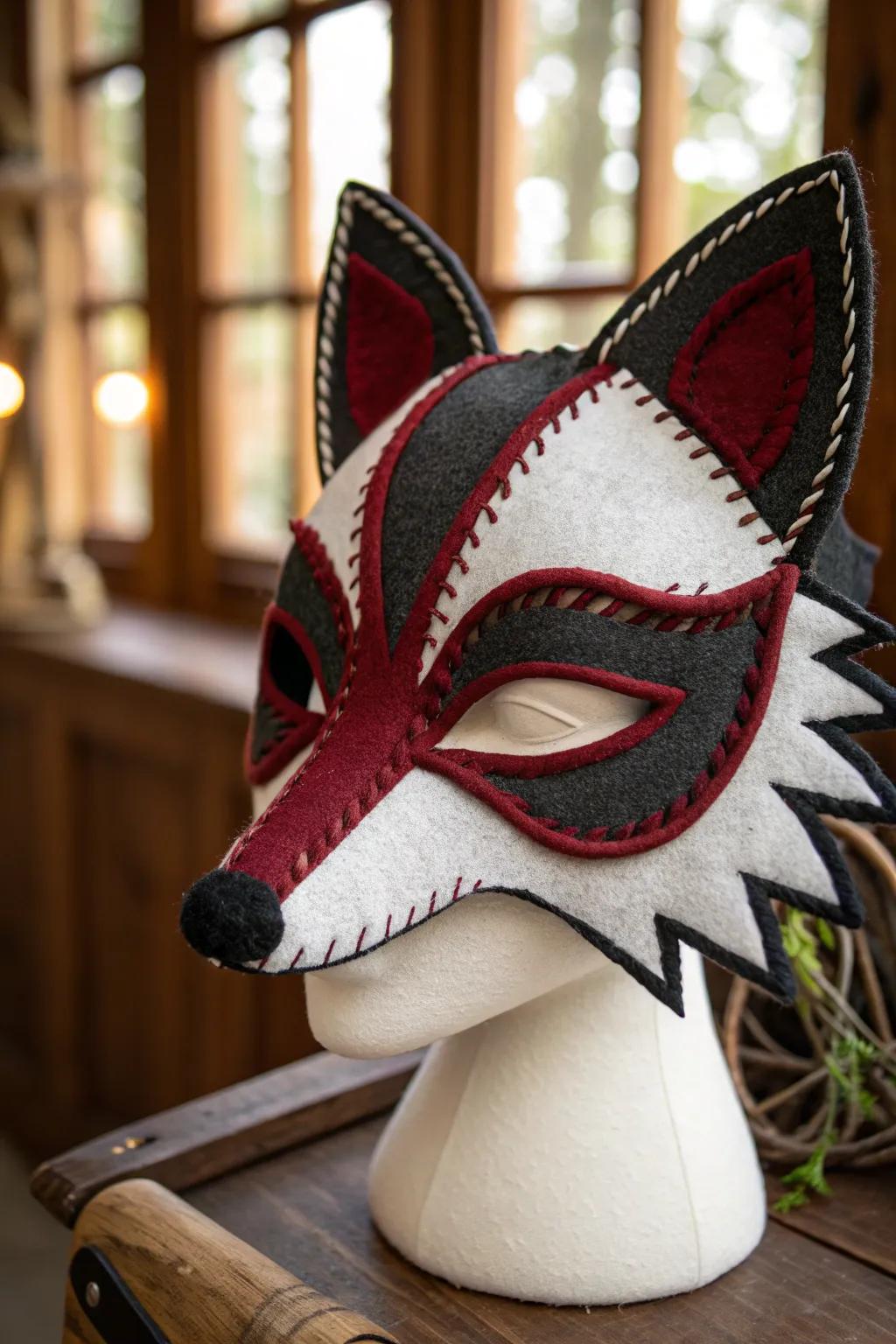 Embrace your wild side with this meticulously crafted felt wolf mask, where art meets craftsmanship.