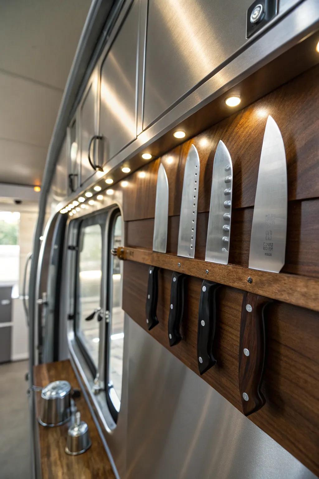 Elevate your Airstream kitchen with magnetic knife magic.