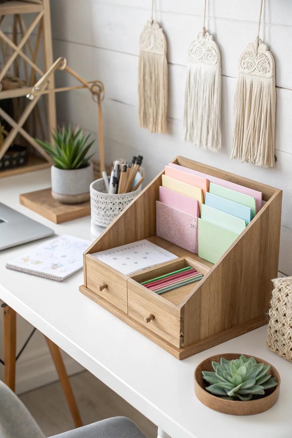 Elevate your craft space with a touch of minimalist elegance and practical storage solutions.