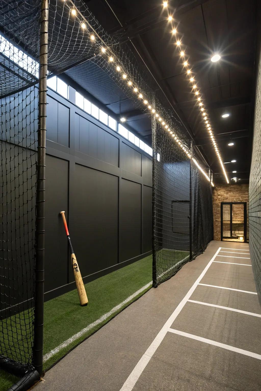 Brighten your swing: Transform your basement with professional-grade lighting for the perfect batting practice.