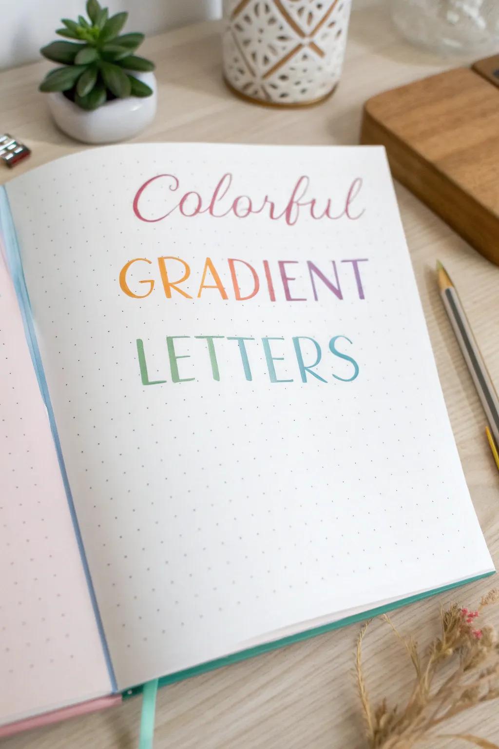 Add a splash of color to your bullet journal with elegant gradient lettering.