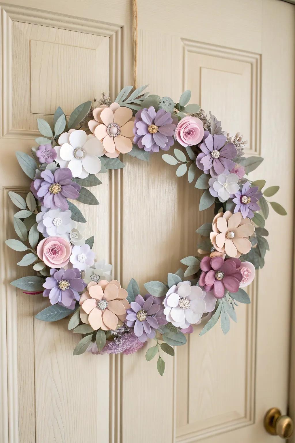 Welcome guests with a touch of whimsy and craftsmanship: a cardboard wildflower wreath that captures natural beauty.