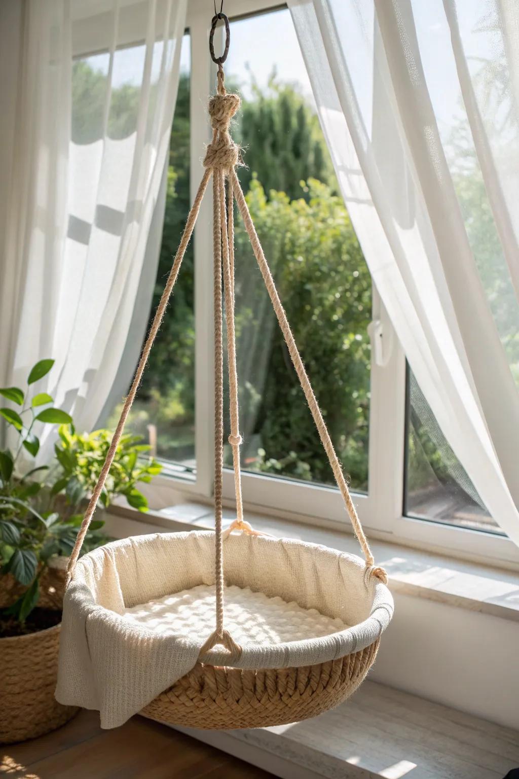 A serene perch for your feline friend: minimalist meets boho in this elegant window seat bed.