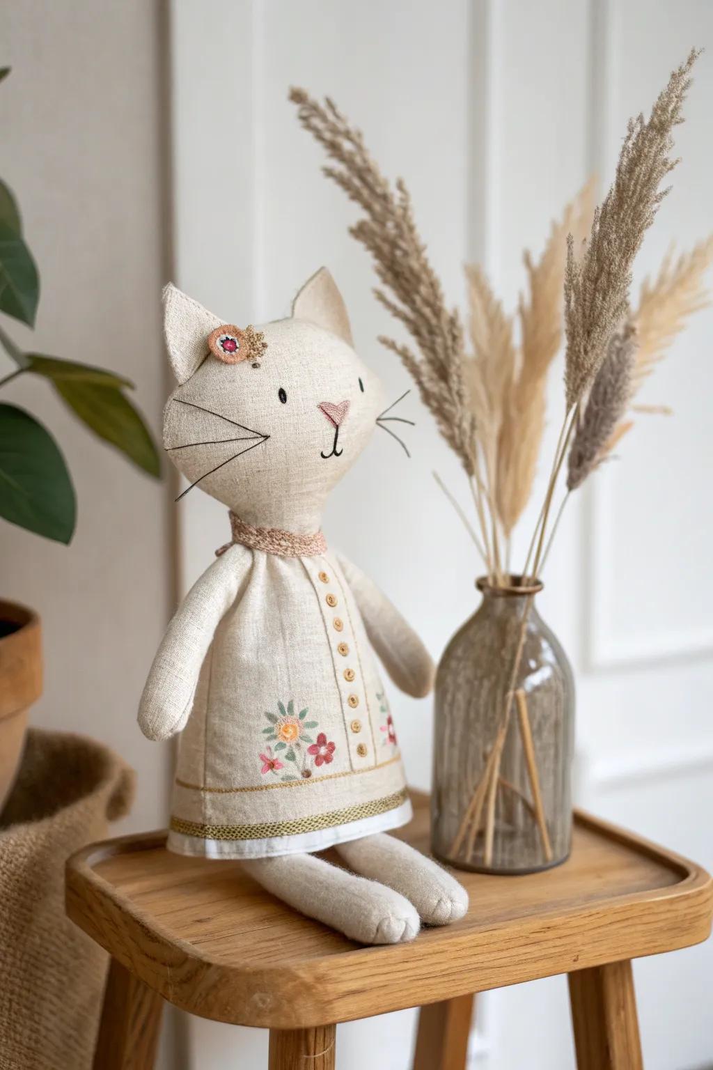 Bring stories to life with this charming handcrafted cat puppet, where Scandinavian simplicity meets Boho charm.