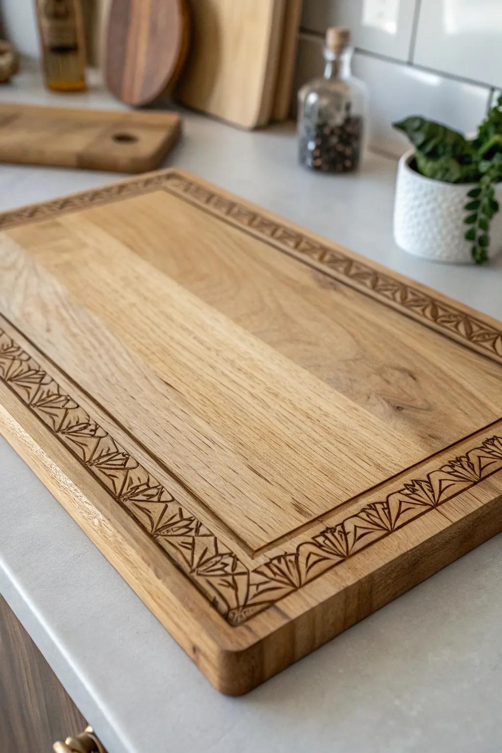 Elevate your charcuterie experience with beautifully engraved rustic borders that add a touch of elegance and simplicity.