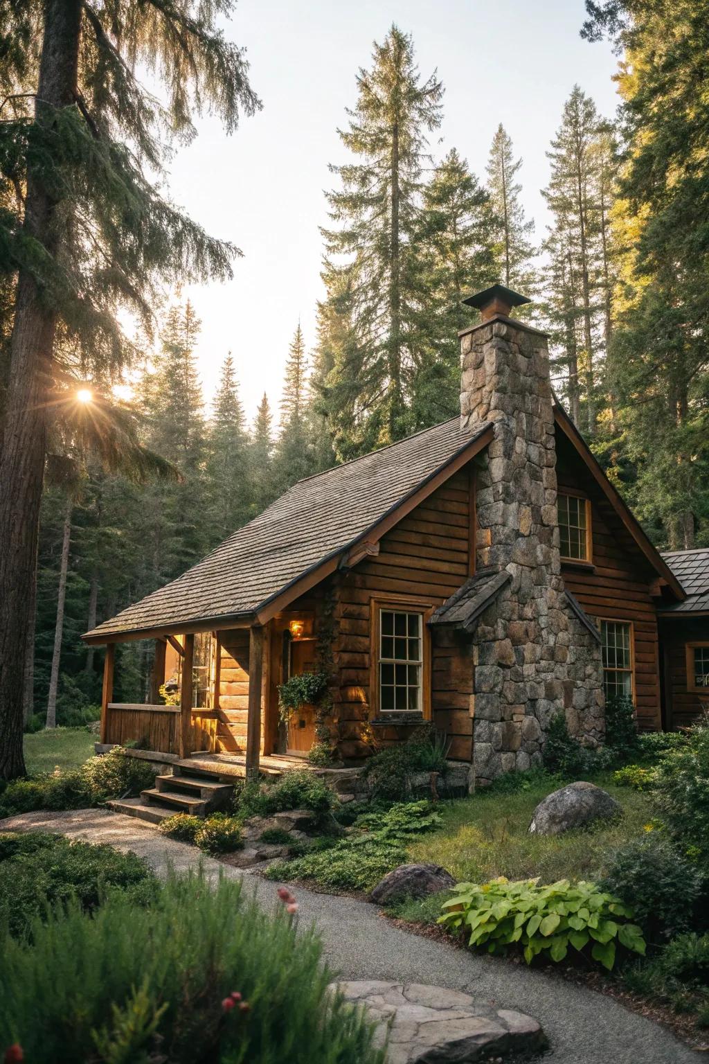 Discover the charm of rustic living in a cozy forest cabin.