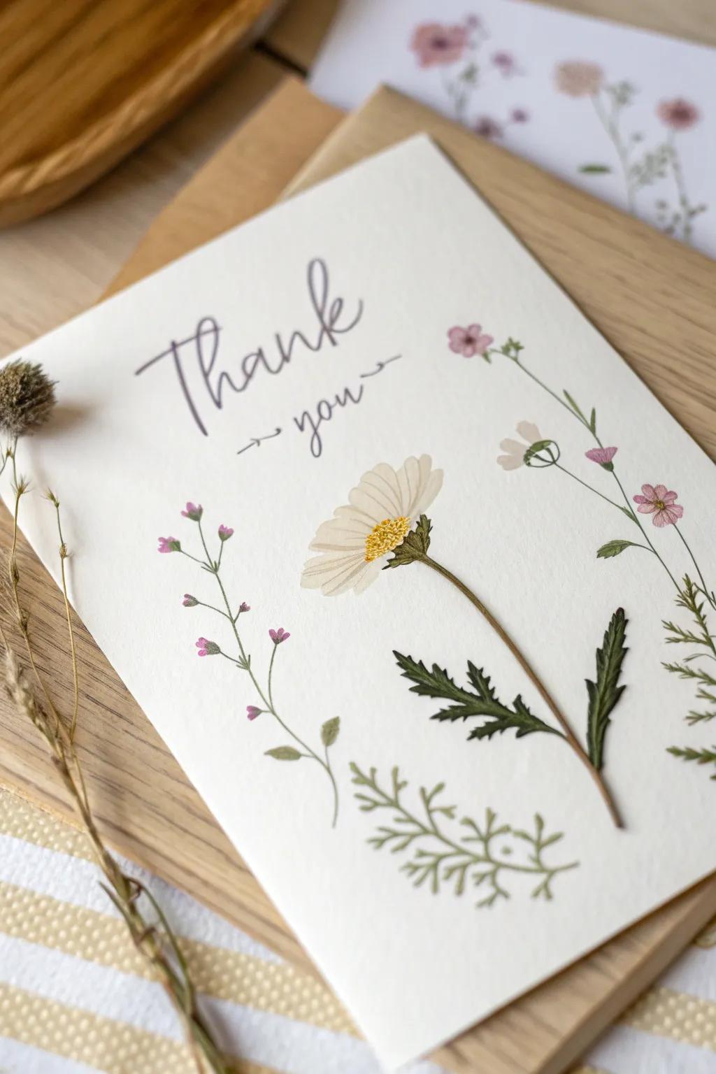 Capture the essence of nature's beauty with this exquisite floral thank you card, perfect for expressing gratitude in style.