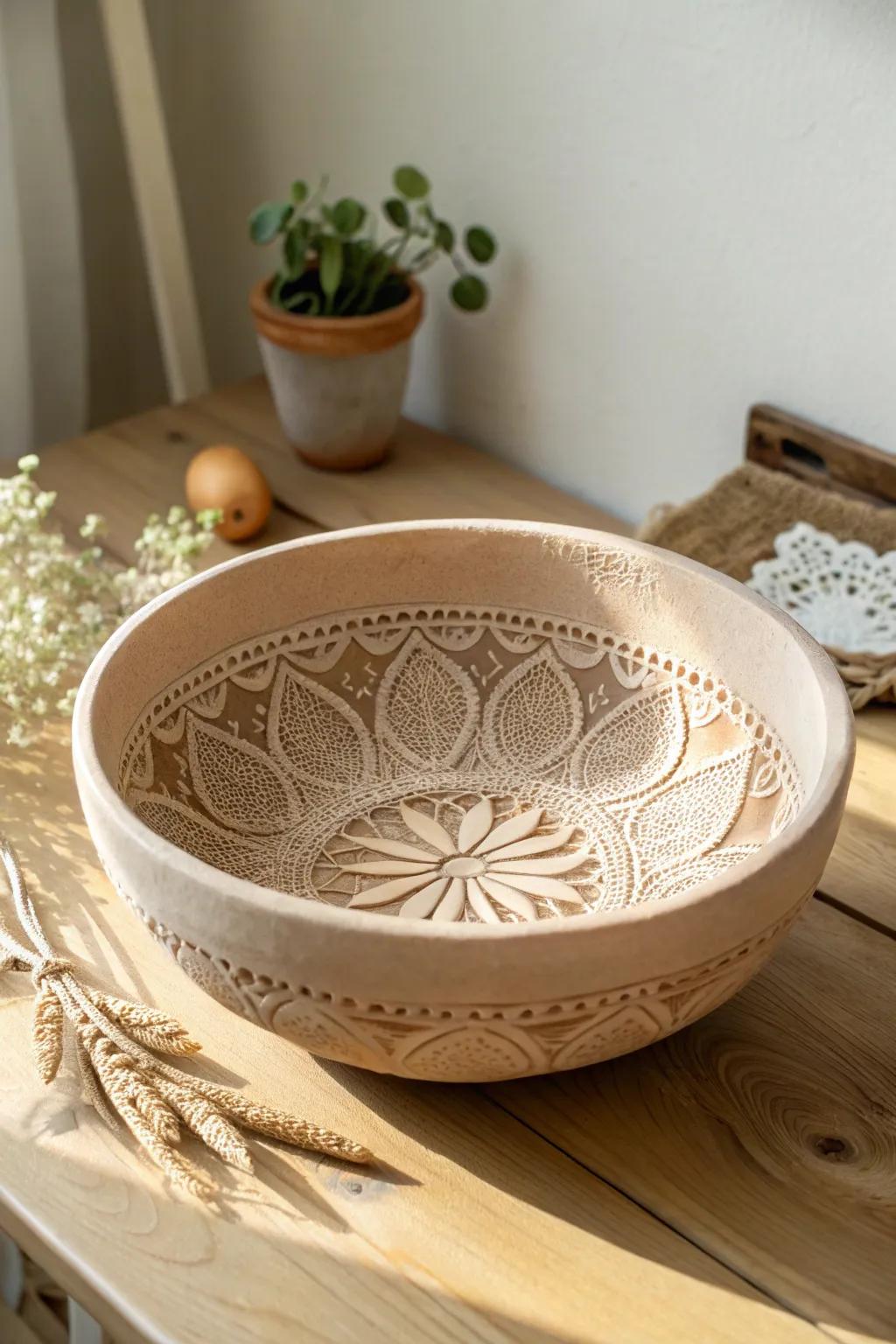 Discover the art of texture with this exquisite handcrafted clay bowl, a true centerpiece of minimalist beauty.