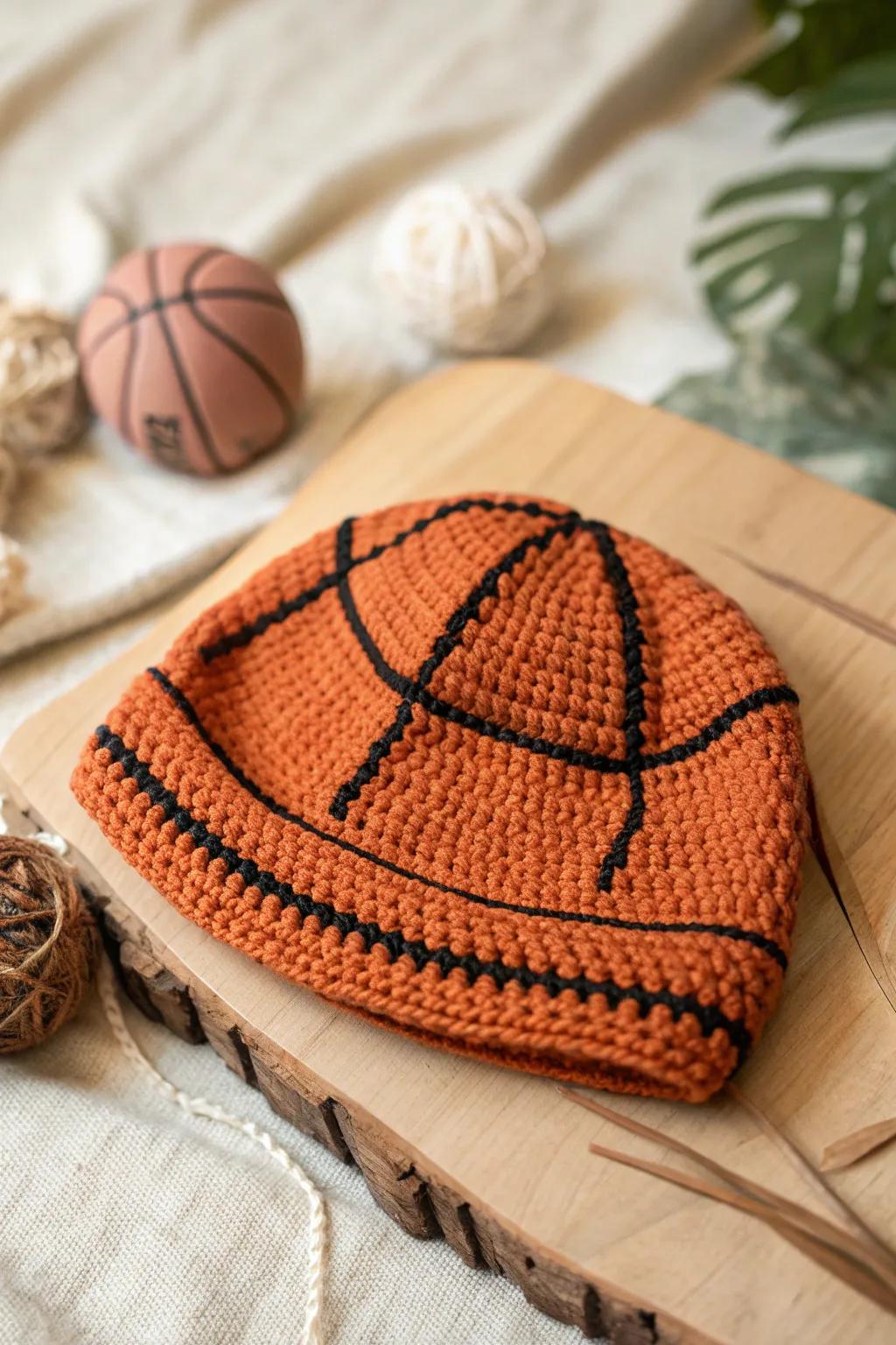 Score big on style with this cozy crochet basketball beanie!