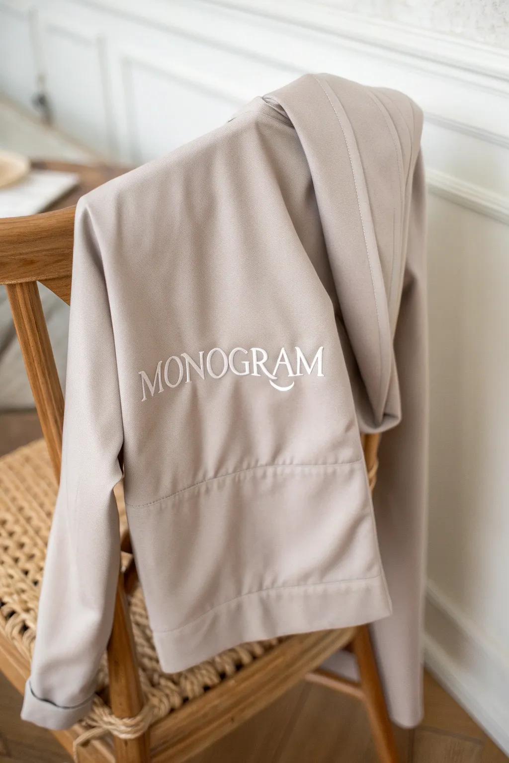 Elevate your style with a personalized touch: Monogrammed elegance for your jacket.