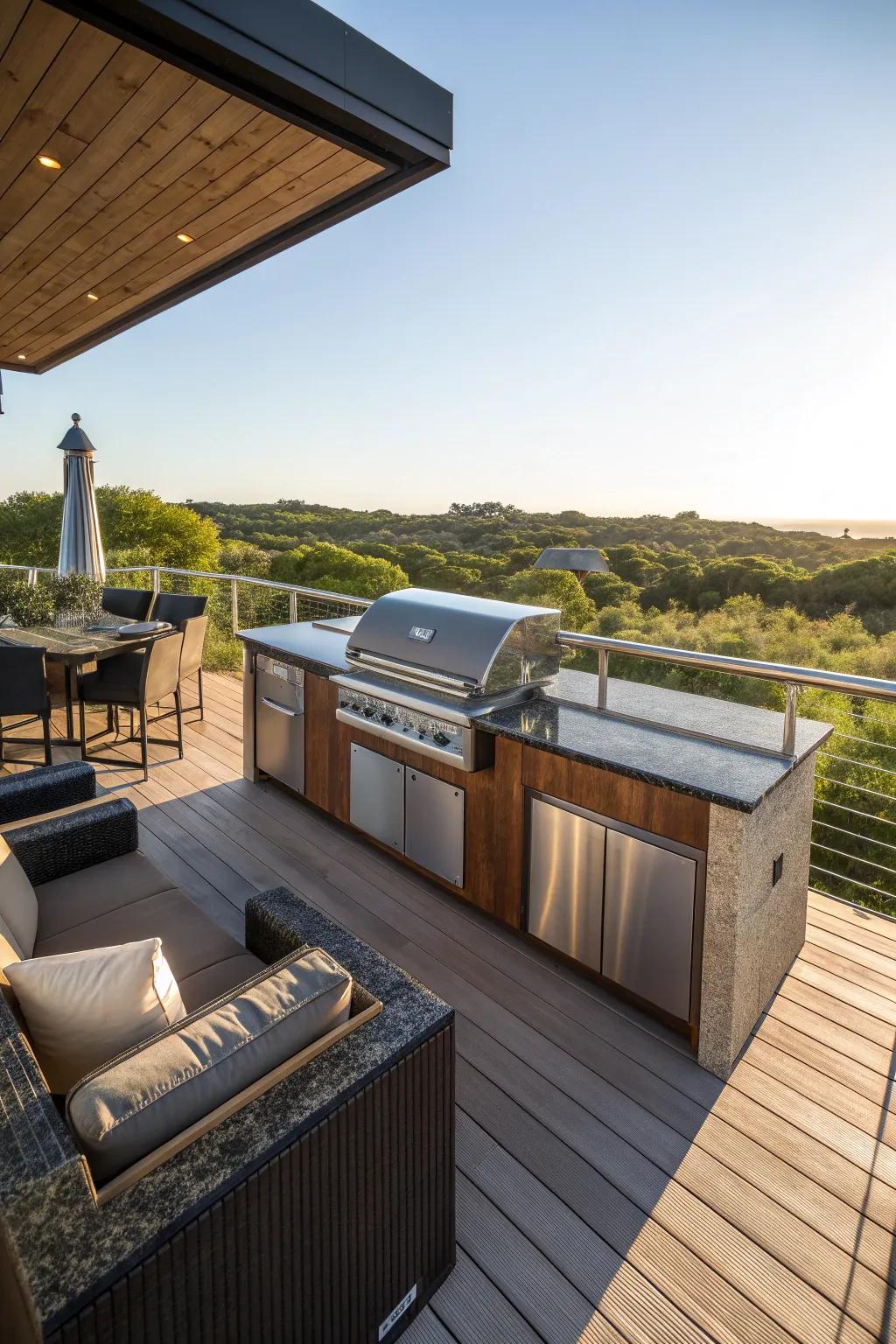 Elevate your grilling experience with a deck island that offers both style and stunning views.