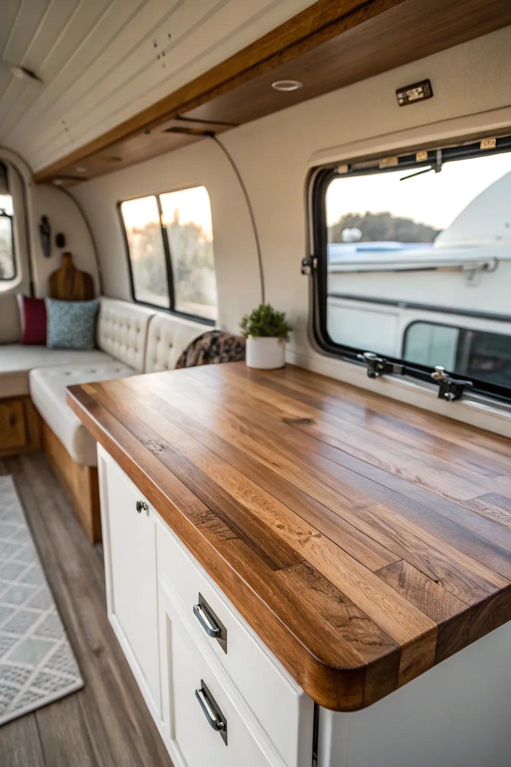 Transform your camper’s vibe with the warmth of wooden accents.
