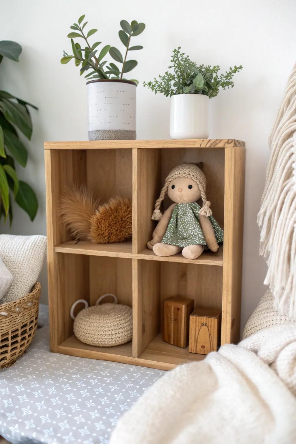Elevate your doll display with chic cubbie shelves that blend minimalist design and Boho charm.