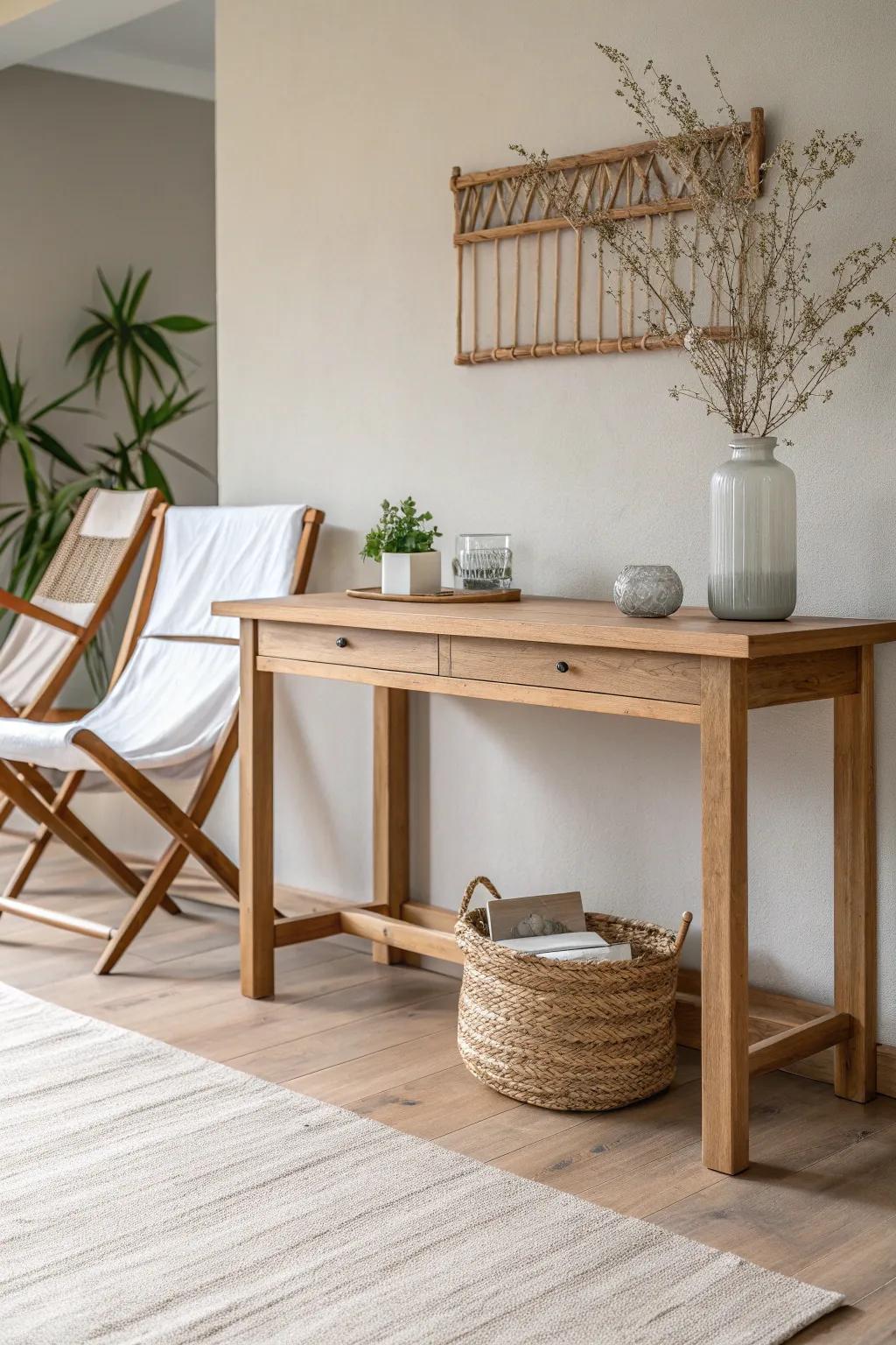 Hidden in Plain Sight: Effortlessly chic folding chair storage behind your console.
