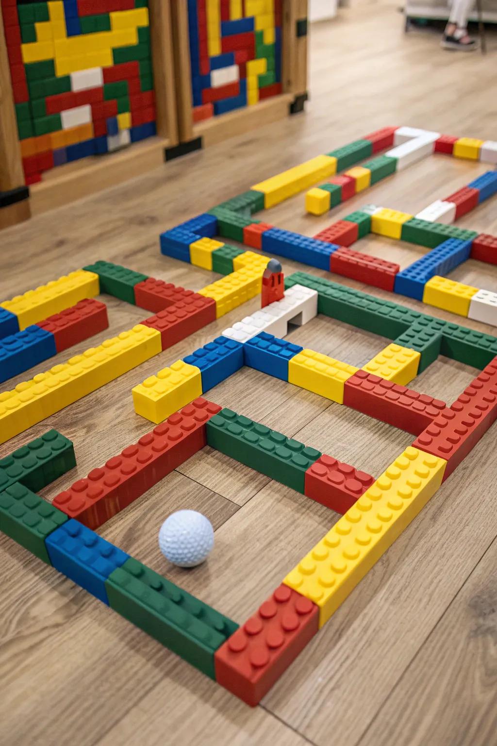 Navigate the ultimate toy block challenge: a mini golf maze for endless indoor fun!