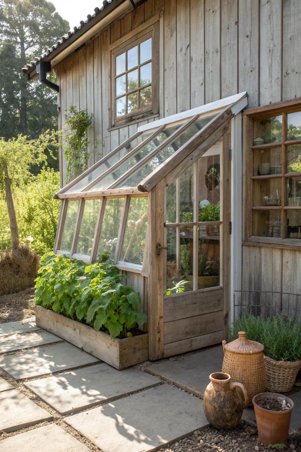 Embrace simplicity and creativity with a DIY lean-to greenhouse made from locally sourced materials.