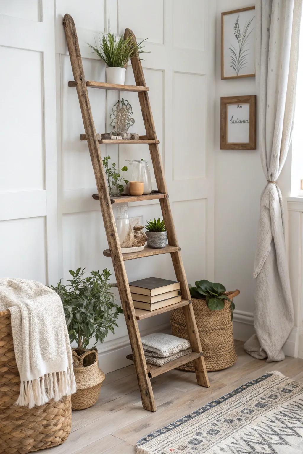 Transform your space with this charming DIY ladder shelf, where simplicity meets elegance.