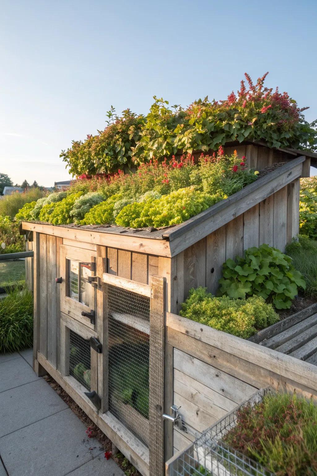 Elevate your coop game with a stunning rooftop garden—where practicality meets charm.