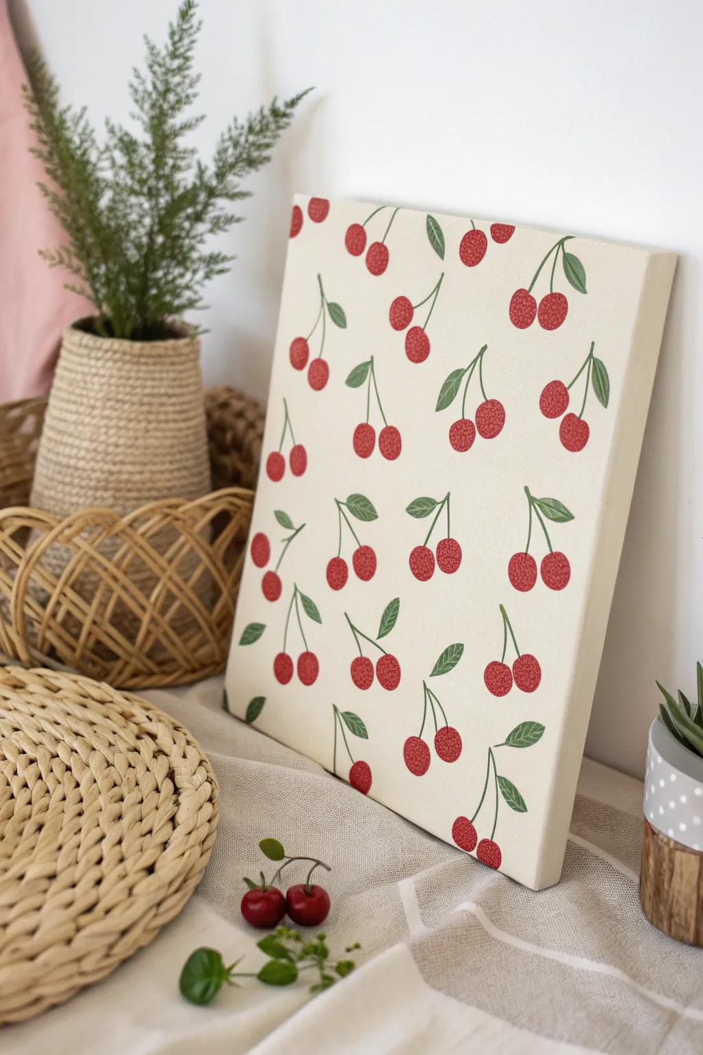 Add a whimsical touch to your space with a charming cherry pattern—perfect for a cozy coffee corner!