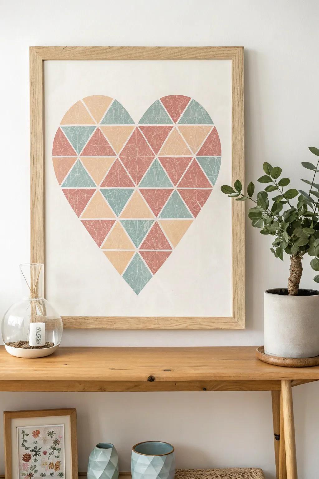 Embrace modern elegance with a geometric heart painting that brings artistry and simplicity into any space.