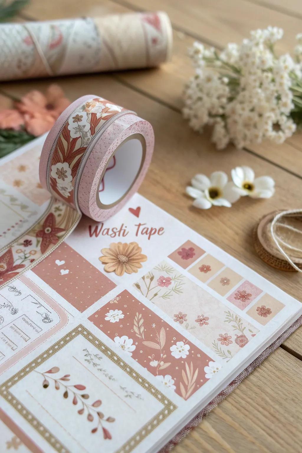 Seamlessly blend your scrapbook elements with coordinated washi tape for a touch of elegance and cohesion.