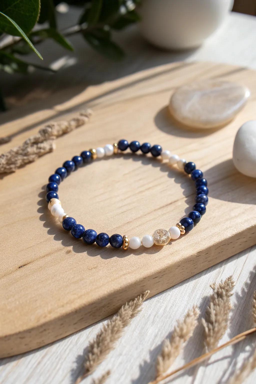 Celebrate achievements with a touch of elegance: Handmade bracelet in school colors.