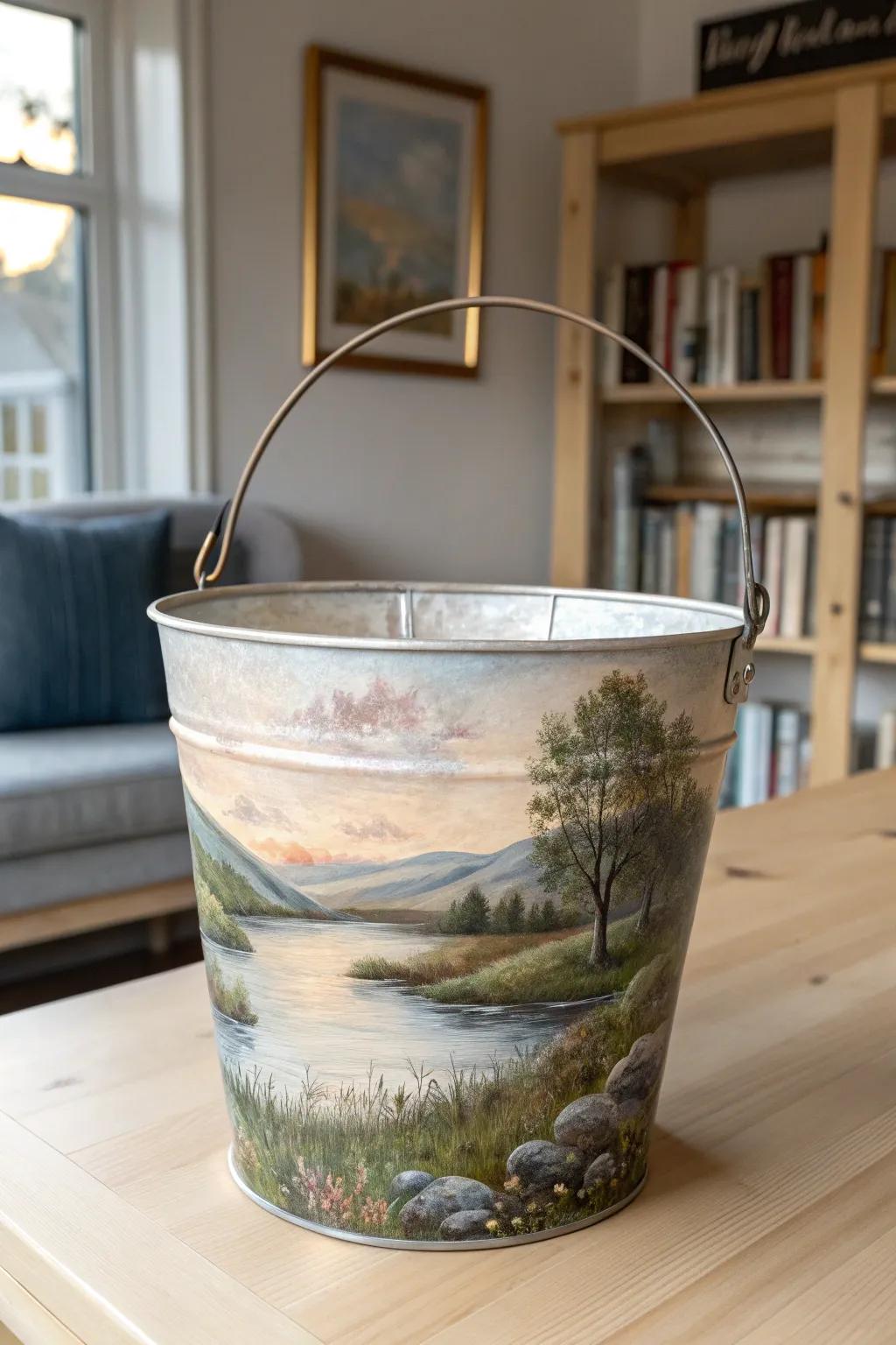 Transform ordinary into art with hand-painted buckets that tell a story. 🎨✨ #ArtisticLiving #ScandiBoho