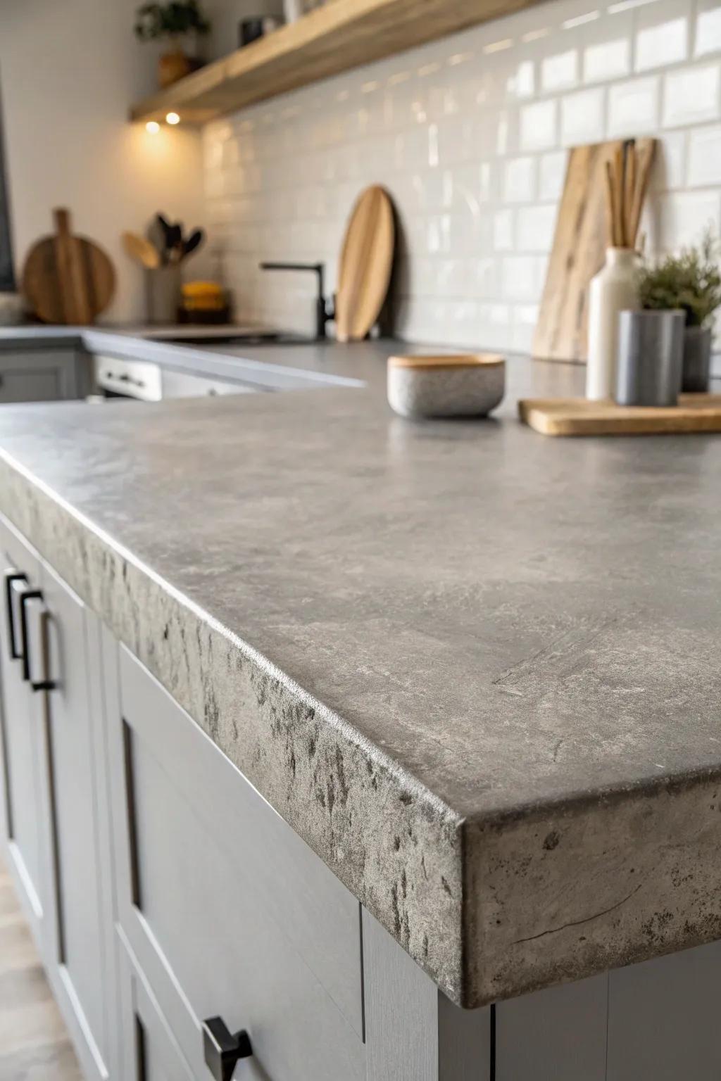 Elevate your kitchen with the sleek, industrial charm of concrete-inspired countertops.